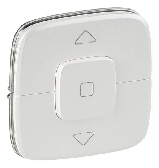 A square switch with a central button surrounded by two small buttons. Arrows on the buttons point upwards and downwards.