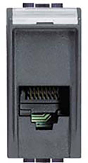 A black RJ45 network socket in a rectangular plastic housing, suitable for Ethernet cable connections.