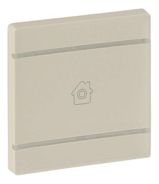 Square, beige light switch with a house symbol in the centre, surrounded by two horizontal lines.