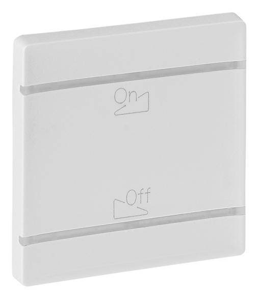 White light switch cover with two buttons, labelled 'On' at the top and 'Off' at the bottom.