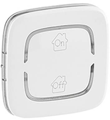 A switch with two buttons. The upper button carries the symbol of a house with 'On', the lower button the same symbol with 'Off'.