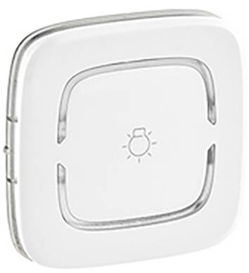 Square white button with a light bulb symbol in the centre; symbolises a light switch.