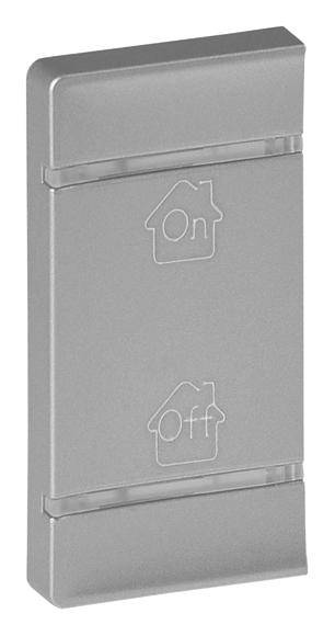 Grey light switch with 'On' and 'Off' symbols in the shape of a house, showing switching functions.
