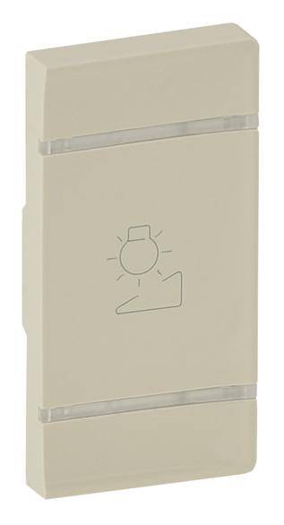 A beige light switch with a lamp symbol in the centre, showing a light bulb above a switch outline.