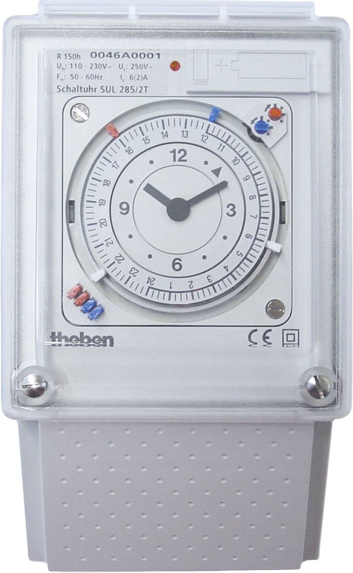 'SUL 285/21 Timer', an analogue time switch with a rotatable dial, displays the current time and allows time-controlled operation.