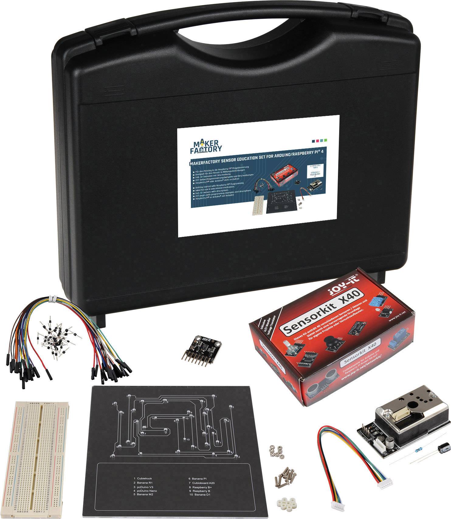 MAKERFACTORY Sensor Education Raspberry/Arduino Storage case, Breadboard, Sensors