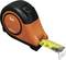 A Bahco orange and black tape measure, 5 metres long, with a yellow scale and black text.