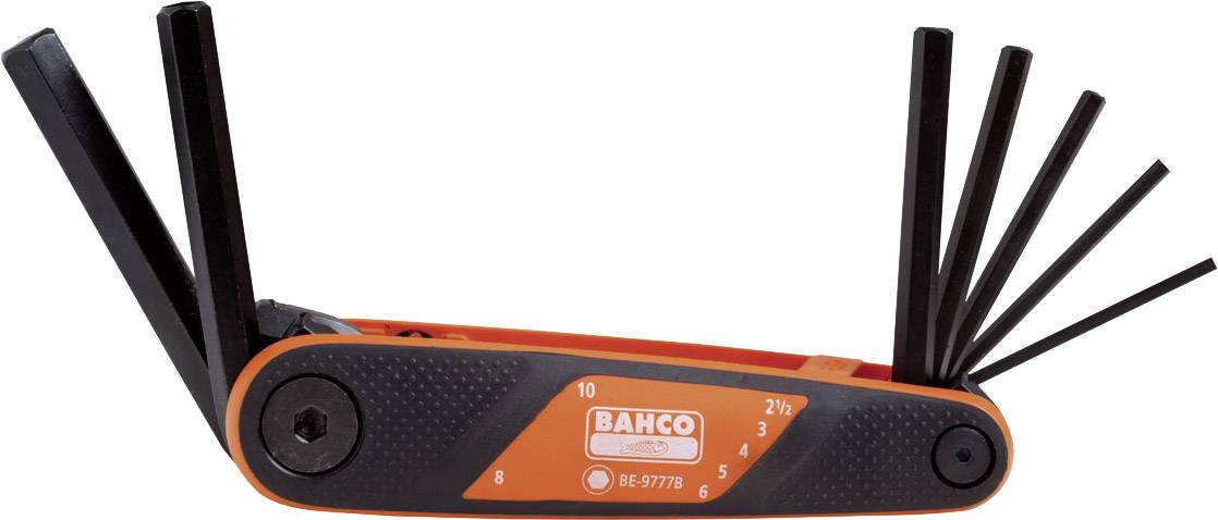 Multifunctional hexagonal Allen key set with an orange and black handle. Includes multiple Allen keys in various sizes.