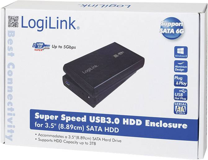LogiLink UA0107 External USB 3.0 recinto de Disco Duro Negro 3.5, SATA, Aluminio