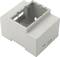 Housing for DIN rail mounting, white, with transparent cover and side openings.