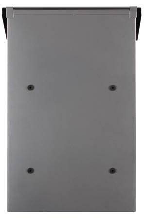 Grey metal surface with four visible screw holes, evenly distributed, no other visible features or details.