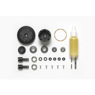 'Set of gears, seals and oil for assembling a model car.'