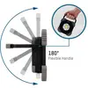 'Torch with a pivoting, 180-degree rotatable handle, easy to carry. Various handle positions are shown.'