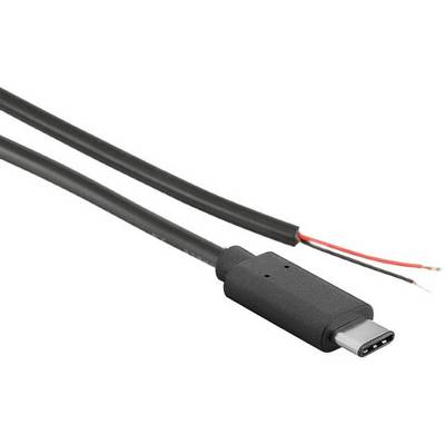 USB-C cable with exposed ends. One end is a USB-C plug, the other consists of two exposed wires, red and black.