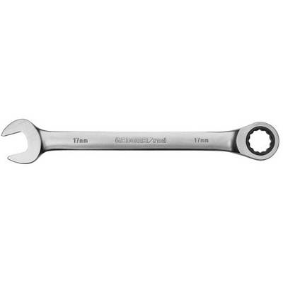 A silver adjustable spanner with open-ended and ring spanner ends, printed size '17 mm'.