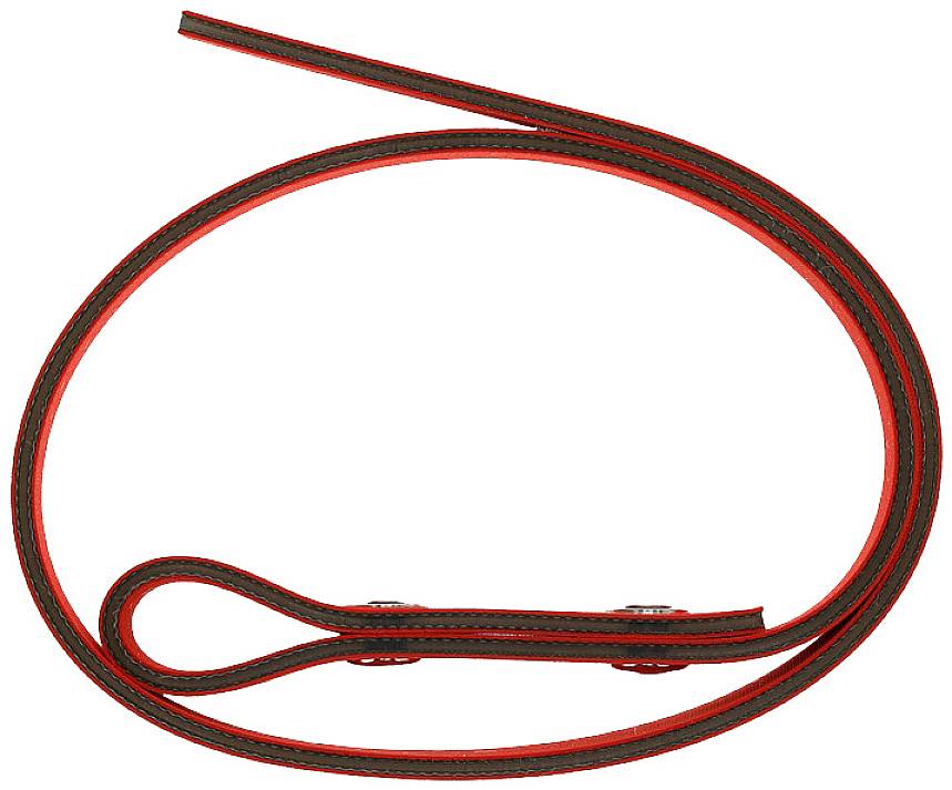 Black belt with a red stripe, folded into a bow shape, on a white background.