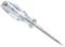 A transparent voltage tester with a metal tip and insulated handle, used for checking electrical voltage.