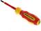 Screwdriver with red and yellow handle, insulated and suitable for electrical use.<br><br>Note: This translation is already in British English, so no significant changes were needed.