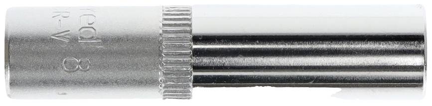 Metal base of a light bulb, cylindrical and silver, with a ribbed end for better grip when inserting.