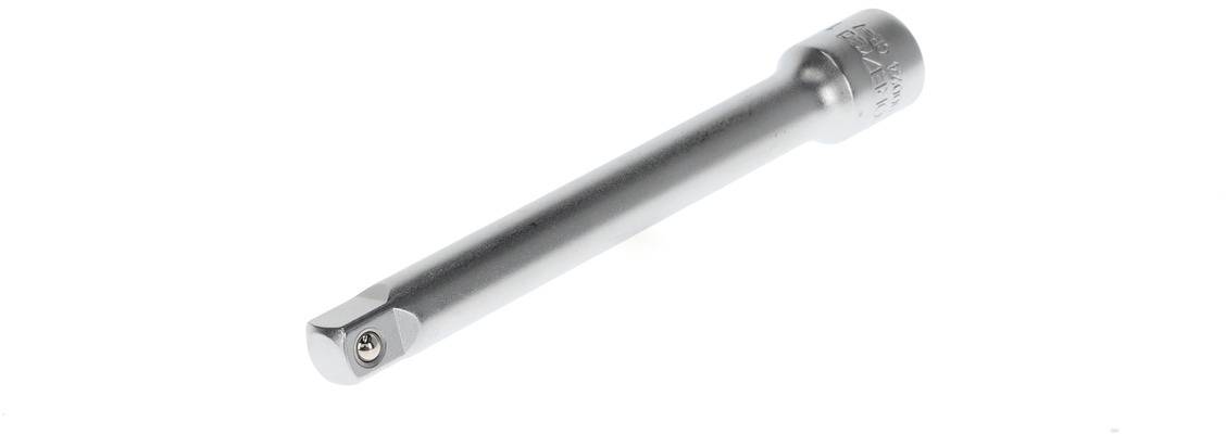 A silver extension bar for socket wrenches, metallic, cylindrical, with a hexagonal end for securing tools.