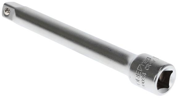 A silver extension bar for socket wrenches with a rectangular drive and rounded heads at the ends, primarily for tool use.