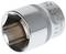 A silver hexagonal socket with a knurled handle lies on its side. The size '24' is stamped on the outside.