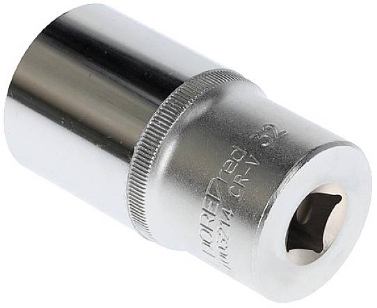 A silver socket attachment with a hexagonal internal profile. On the side it reads 'CR-V 32'.