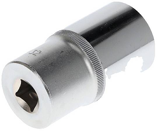 Hexagonal socket wrench with a shiny metallic surface. Tool for fastening.