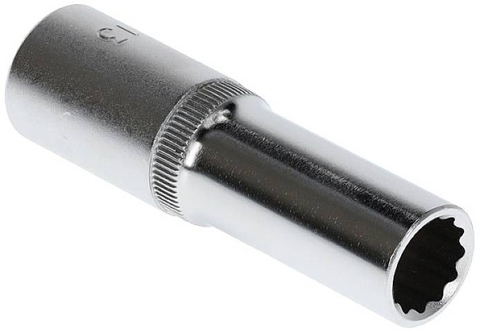 A silver, elongated socket key attachment, typical of tools used in mechanical or DIY work.