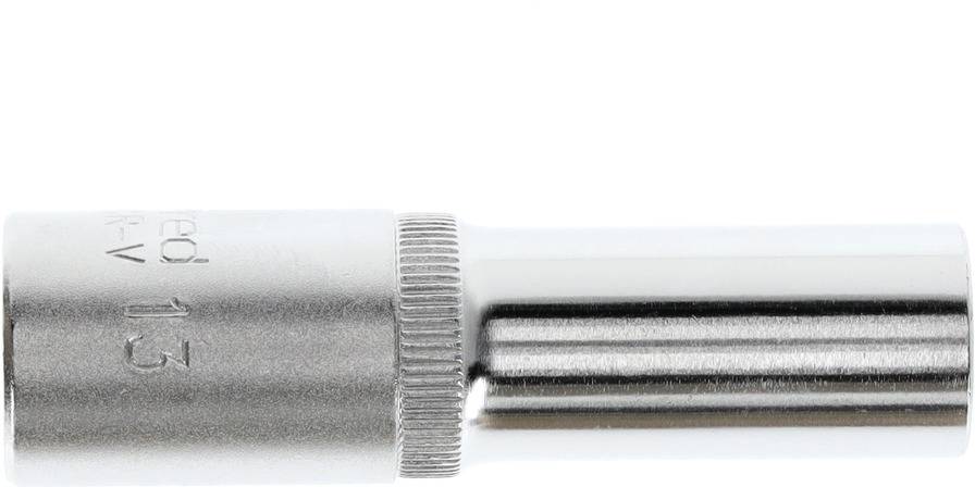 Metal key attachment, cylindrical with knurled edge, silver-coloured, for screw or nut mounting.