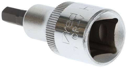 'Metallic socket key attachment with a knurled surface, suitable for hexagonal screws, showing side engravings.'