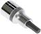Metal hexagonal bit socket, silver-coloured with black bit, suitable for screw-related tasks.