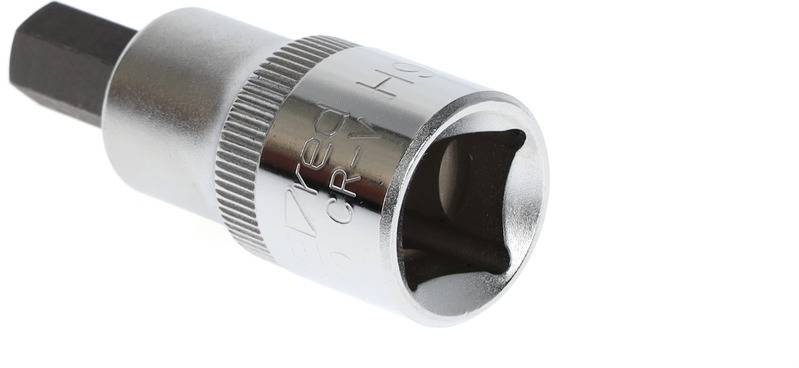 Close-up of a silver socket key with a ridged handle. Suitable for tightening or loosening screws.