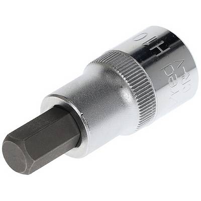 Hexagonal socket adapter with chrome vanadium coating, size H 10 mm, suitable for use in ratchet tools.