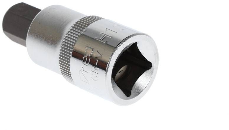 A silver-coloured spanner attachment with a hexagonal end, suitable for tightening or loosening screws and nuts.