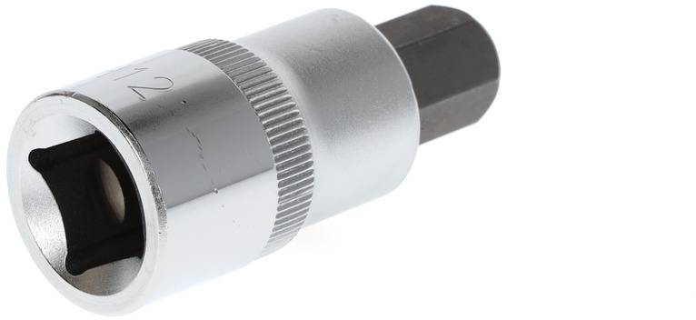 A square drive socket with a hexagonal insert, commonly used for tightening or loosening screws and nuts.