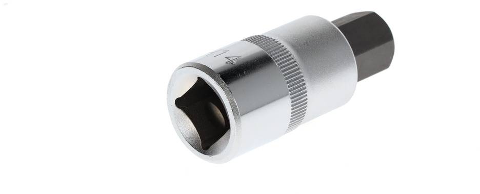 A silver hexagonal socket wrench tool used for screw connections.