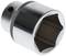 Metal socket wrench with a cylindrical shape and hexagonal opening, suitable for screws and nuts in mechanical applications.