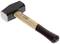 A heavy hammer with a black head and wooden handle, suitable for craftwork and robust applications.