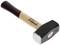 A hammer with a wooden handle and black head, lying on its side, against a white background. The handle displays a manufacturer's logo.