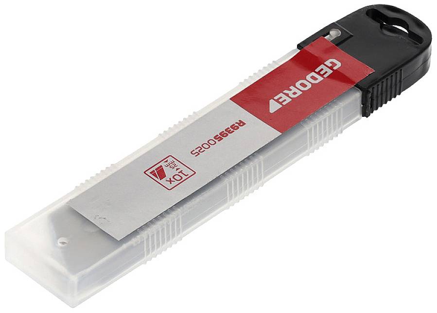 Replacement blades for a utility knife, packaged in a transparent plastic box with a red 'Gedore' print.
