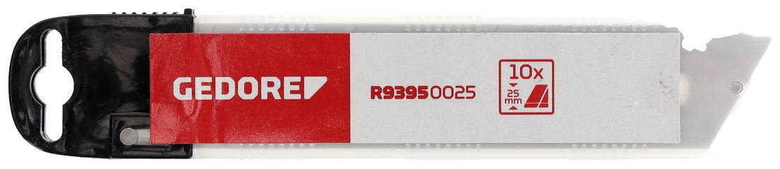 Replacement blade pack by Gedore, marked with 'R33950025 10x'. Contains 10 trapezoid blades in a red and white packaged box.