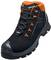 Black safety shoe with orange details and robust design, suitable for workplace protection.
