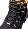 Black safety shoe with orange accents and laces; brand name 'uvex' visible on tongue and side.