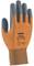 An orange and grey work glove with black fingertips from the 'uvex phynomic x-foam HV' series, suitable for precision tasks.