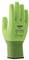 Green protective glove with 'uvex C500' inscription, 'Made in Germany', various safety symbols and size marking '9'.