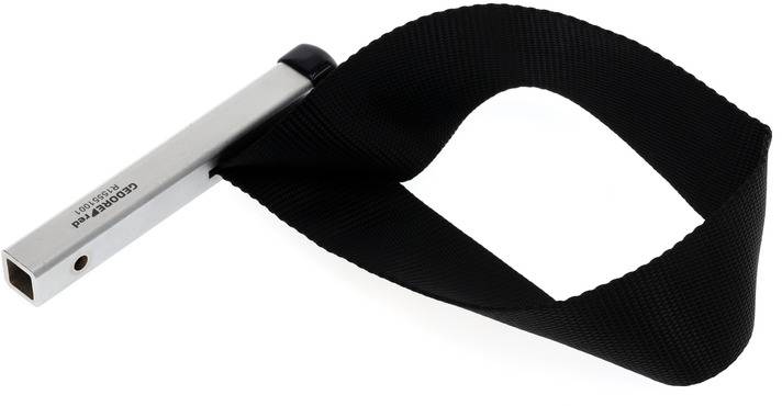 Blue and black keyring in an oval shape with a metal strip, displaying 'COCOBELT - GET.014181', on a white background.