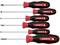 Five screwdrivers with red and black handles, arranged side by side, each with the 'GEDORE red' print on the handles.