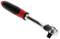A silver spanner with a red handle. Used for tightening and loosening nuts and bolts.