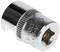 A silver socket insert with embossed text and a knurled edge. Used for screw work in conjunction with a spanner.